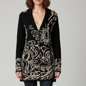 Shawl Collar Cardigan Black and Tan Sweater Large